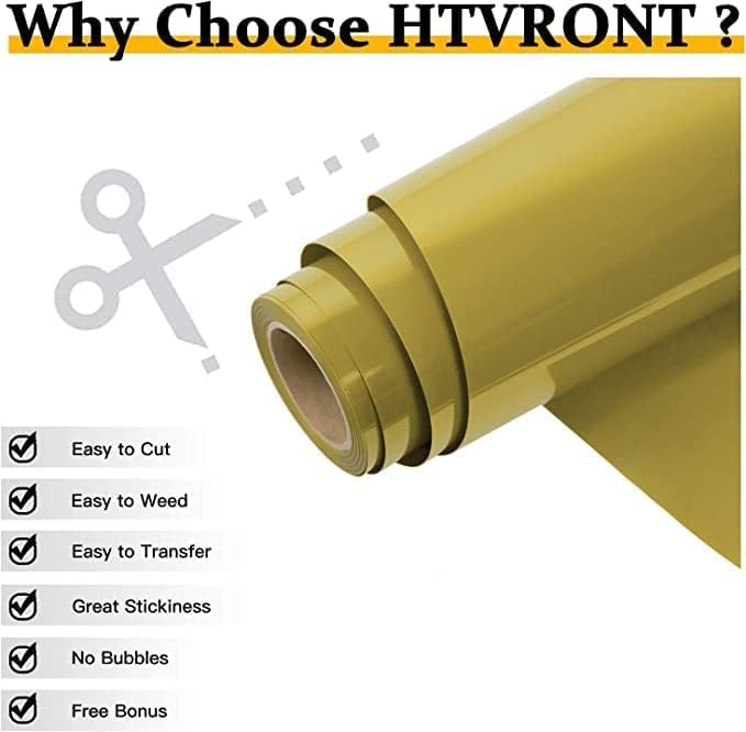HTVRONT Heat Transfer Vinyl Gold HTV Rolls, HTV Vinyl