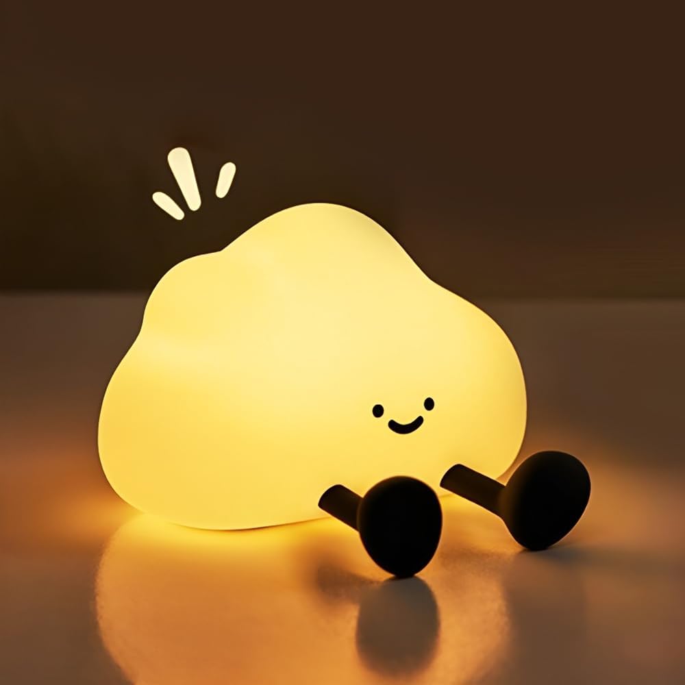 Cute Cloud Night Light Silicone Nursery USB Rechargeable Christmas Sleeping Bedside Lamp Touch Sensor Nightlights for Bedroom