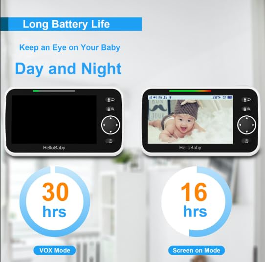 HelloBaby Baby Monitor No WiFi with Mount, 5'' Screen and 30-Hour Battery Life with VOX Mode, Baby Monitor with Camera and Audio, Portable Travel Hello Baby Monitor with Flexible Mount