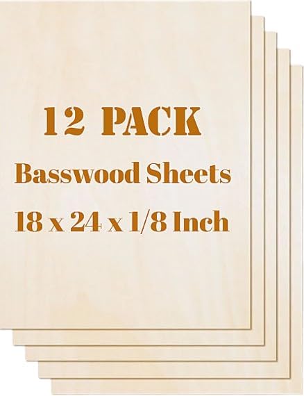 12 Pack Basswood Sheets Plywood Board 18 x 24 x 1/8 Inch- 3mm Thick Unfinished