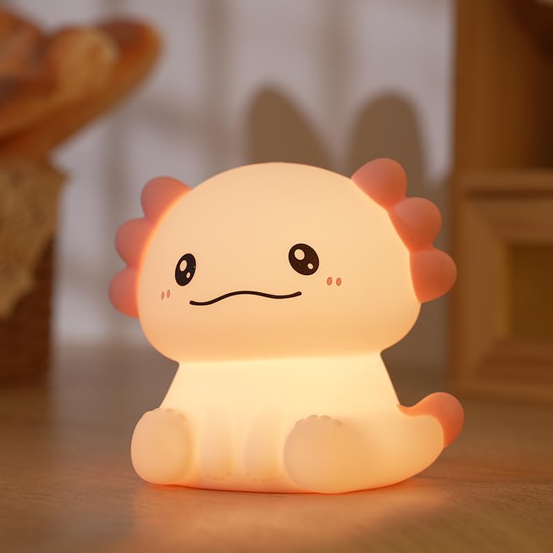 Cute Cartoon Nursery Night Lights, Animal Design Safe Silicone Soft LED Nursery Lamp for Toddler Room Decoration (Axolotl)