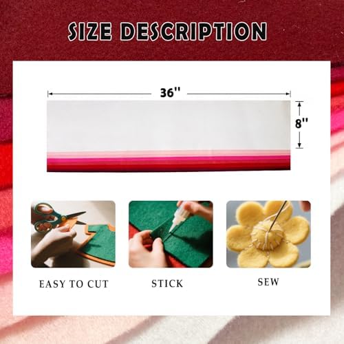 Red Pink 8 Assorted Soft Felt Sheets Fabric, Each 8'' x 36'' 1.6mm Thick | Long