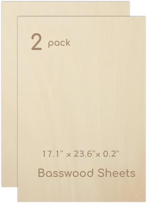 2 Pack Plywood Sheets, 17.1" x 23.6"x 0.2" Basswood Sheets | 5mm Basswood Craft
