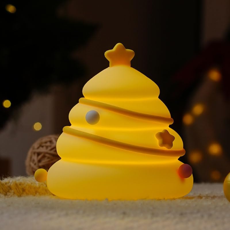 LED Christmas Tree Night Light, 3 Level Dimmable Nursery Decor, Cute Lamp Silicone Squishy Light, Rechargeable Bedside Touch Lamp for Breastfeeding Toddler Baby Kids Decor