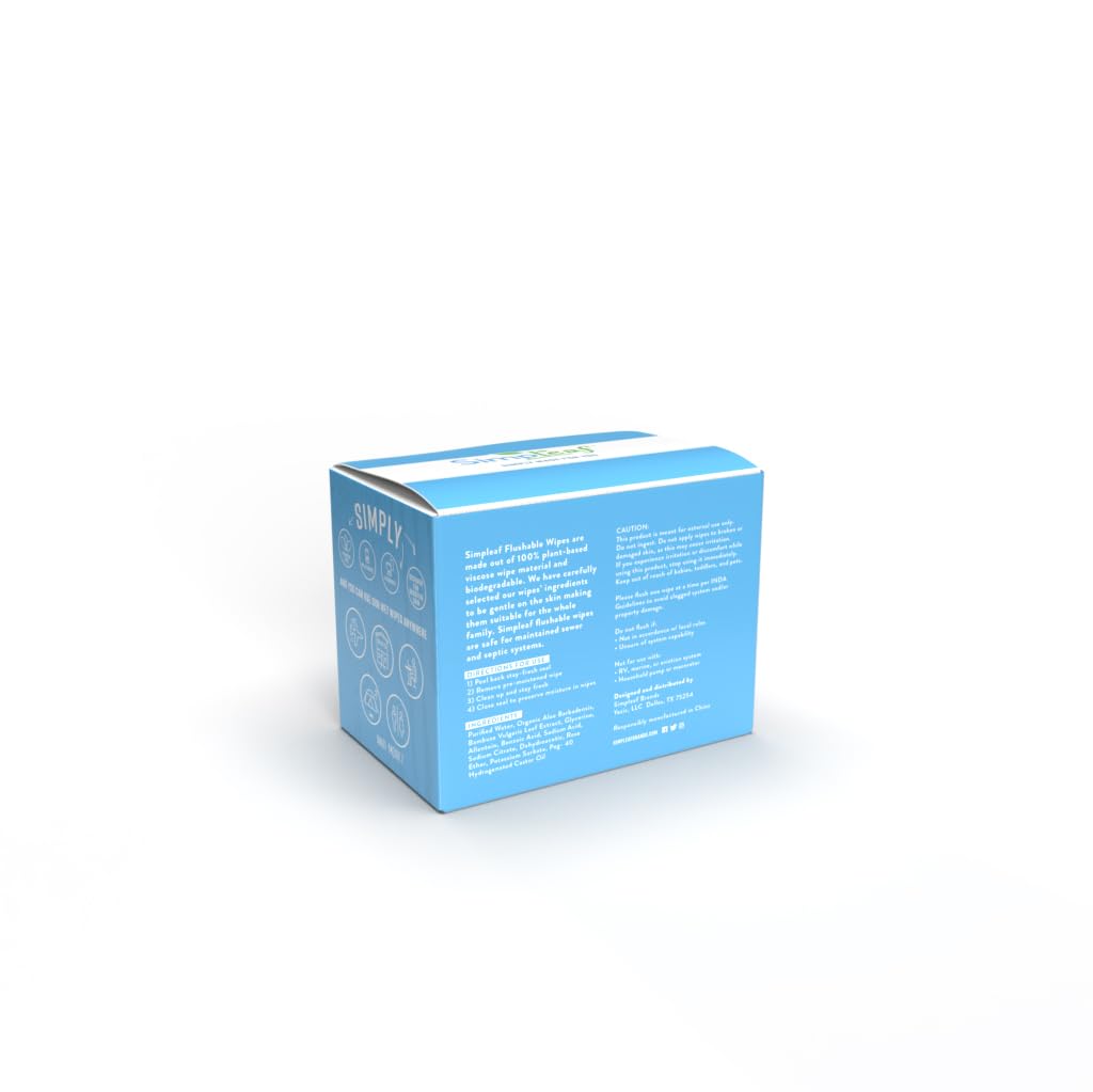 Simpleaf Flushable Unscented Single Pack Wet Wipes | Paraben & Alcohol Free | Hypoallergenic & Safe for Sensitive Skin | Soothing Aloe Vera Formula | (30 x 2 Single Pack Wipes) 60 Counts Total