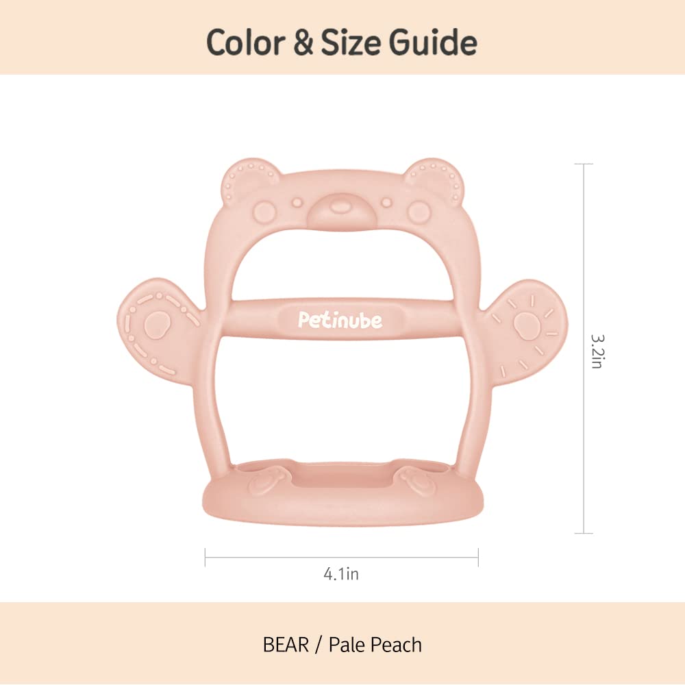 Baby Wrist Silicone Teether Soothing Pacifier for Infants 3+ Months Babies Made in Korea Anti-Dropping (Bear-Pale Peach Pack of 1)
