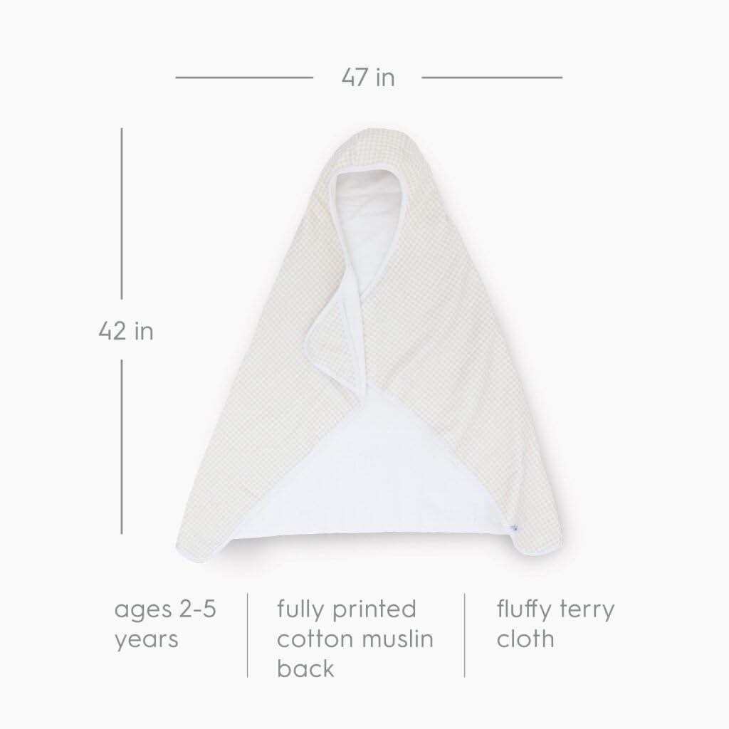 Little Unicorn Premium Hooded Bath Towel| Absorbent Cotton & Terry Blend | Larger Size, 1-6 Years (Tan Gingham)