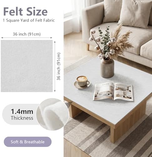 Ice White Felt Fabric 36'' X 36'', 1.4mm Large Felt Sheets Soft Durable Crafts