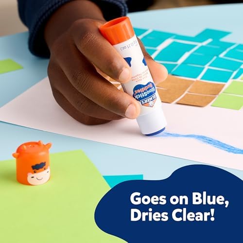 Elmer's BlooStick Buddies Glue Sticks, Disappearing Blue Glue Stick, Anti-Roll