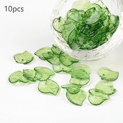 200Pcs Green Transparent Acrylic Leaf Pendants Leaf Bead Charms