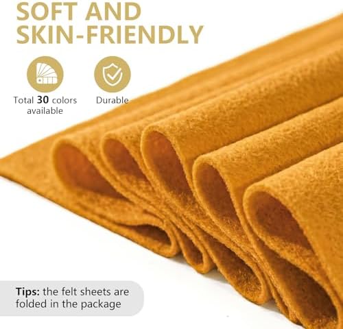Antique Gold Felt Fabric 36'' X 36'', 1.4mm Large Felt Sheets Soft Durable