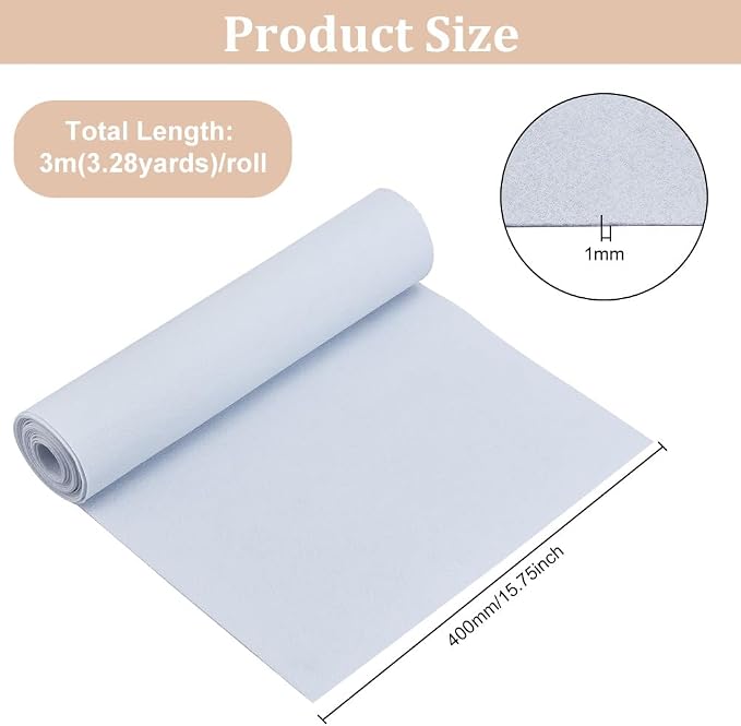 BENECREAT Gray-White Felt Roll, 10FT x 15.74 Inch Wide, 1mm Thick | Soft Woven