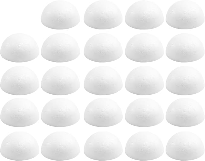 Crafjie 24PCS 3 Inchs Half Foam Balls White Half Round Polystyrene Foam Balls