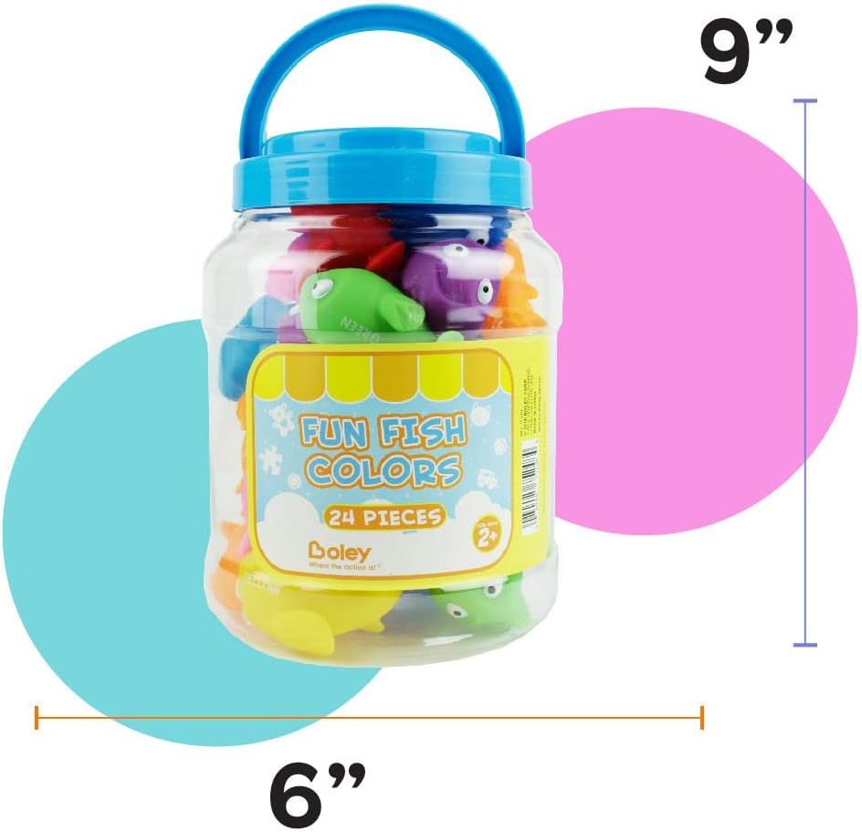 Boley 24 Piece Rainbow Fish Bath Toys – Colorful Floating Educational Pool Toys for Babies, Toddlers, and Kids – Perfect for Bath Tubs and Pool Games – Vibrant Colors and Soft Silicone Interiors