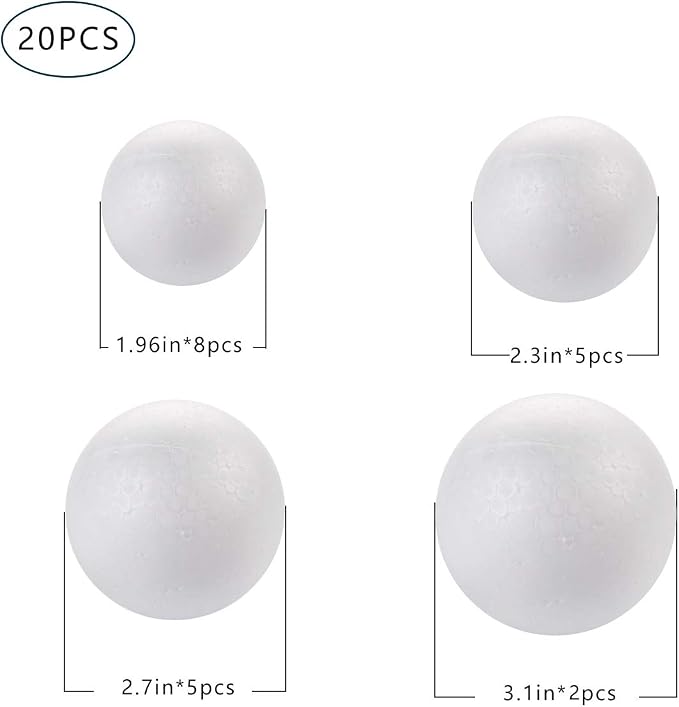 DIYASY 20pcs White Foam Balls 2-3 inch Foam Polystyrene Craft Balls