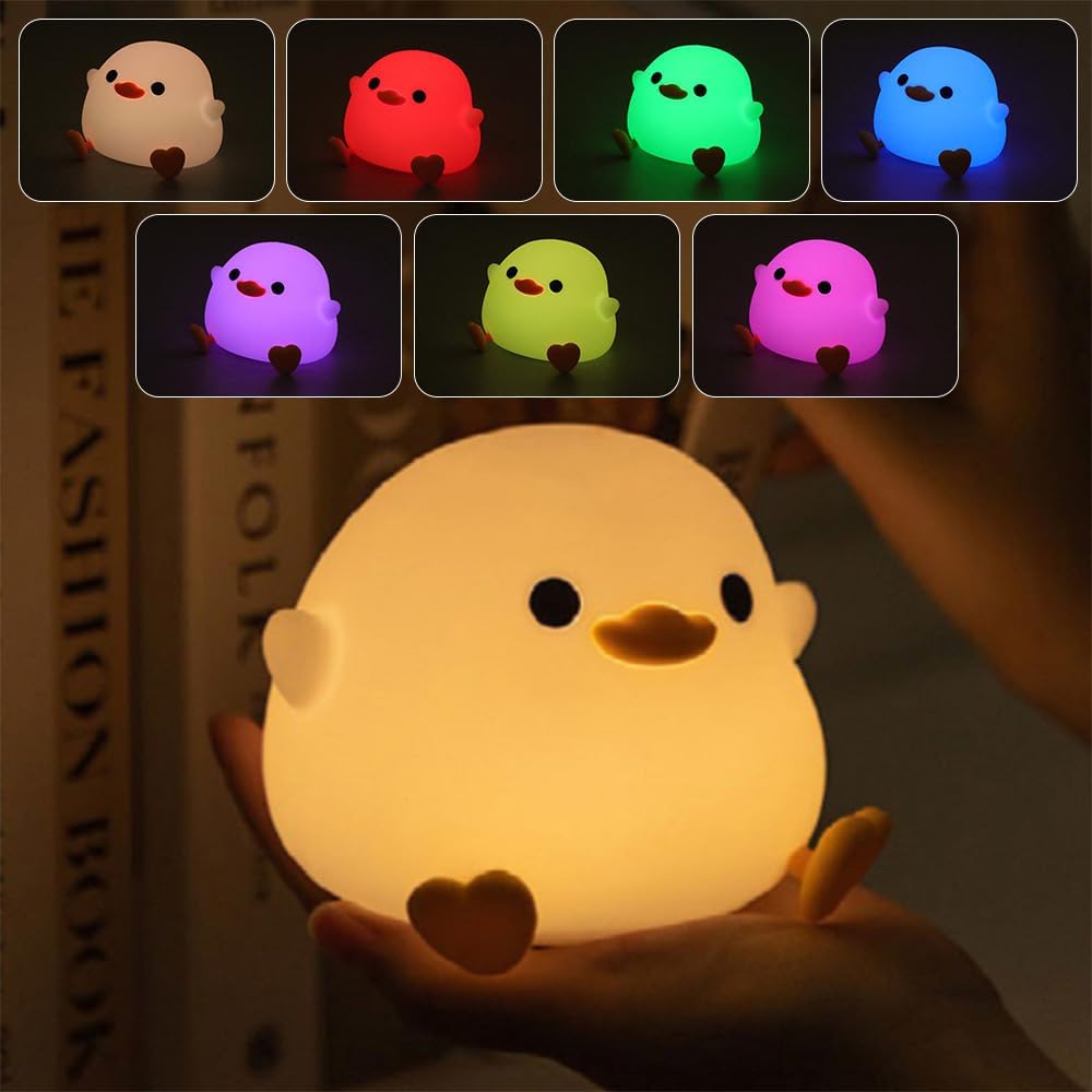 DoDo Duck Night Light, LED Cute Silicone Dimmable Nursery Lamp, Touch Sensor Lamp, RGB & Warm White Light for Kids, Bedrooms, Dorm Decor, and Gift Ideas(Battery)