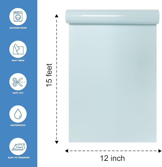 Light Gray Heat Transfer Vinyl HTV Roll 12" x 15ft. | Easy to Cut, Weed &