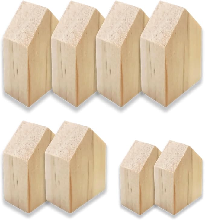 8Pcs 4 Sizes Birch Wood House Blocks, Dual Arrow Cutout Trays, Unfinished