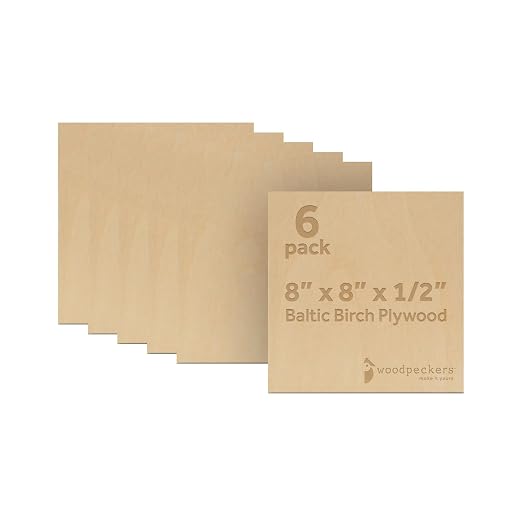 12 mm Baltic Birch Plywood 1/2 x 8 x 8 Inch, Box of 6 B/BB Grade Craft Wood