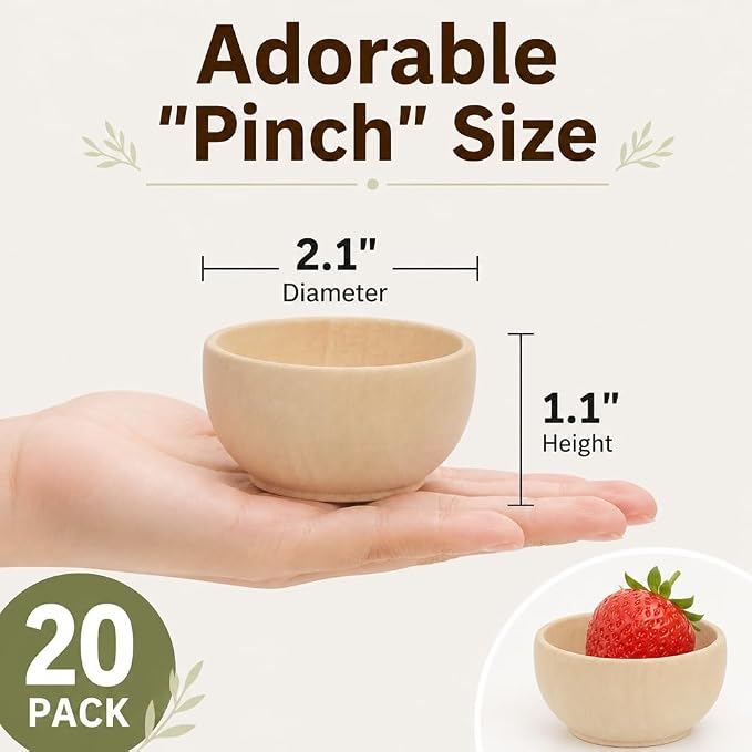 ZENFUN 20 Pack Wooden Pinch Bowls, Mini Unfinished Bowl Set