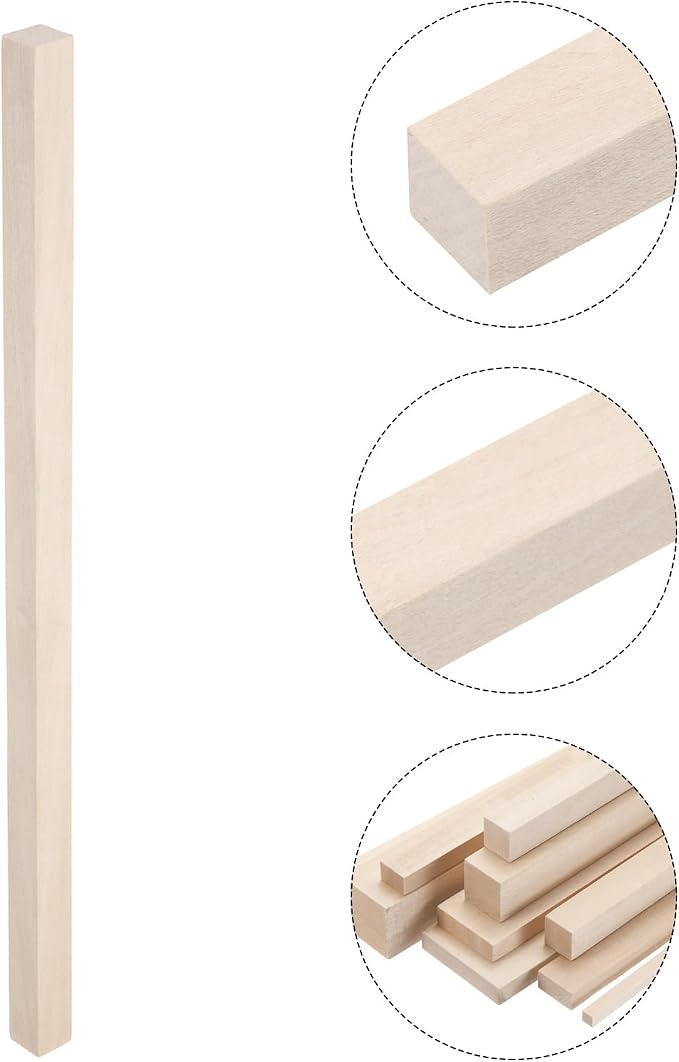 MECCANIXITY 6pcs Wood Sticks, 5/8"x 5/8" x 15" Rectangle Wooden Cube Wood