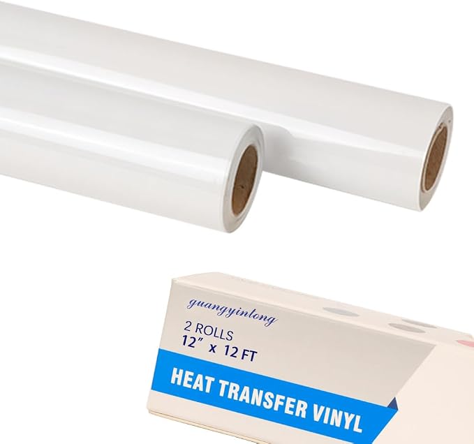 guangyintong White Heat Transfer Vinyl HTV Rolls, 2 Rolls 12" x 12ft White Iron