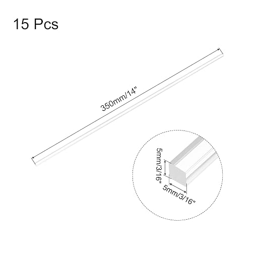 MECCANIXITY 15pcs Acrylic Square Rods 3/16" x 14" Clear Acrylic Dowel Rods