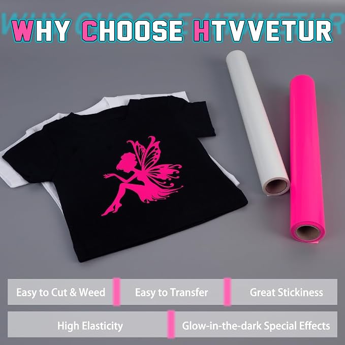 HTVVETUR Glow in The Dark HTV Heat Transfer Vinyl Roll 12 Inch by 20 Feet Iron