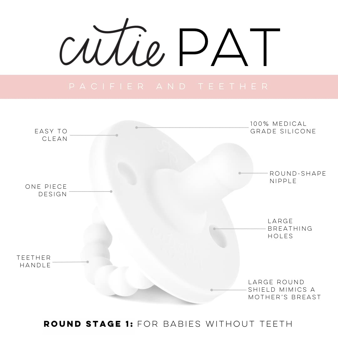 Ryan & Rose Cutie PAT All-in-One Pacifier and Teether Massaging Teething Ring and Hideaway Binky for Growing Babies (Canvas (3 Pack), Stage 1)