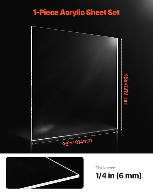 VEVOR Plexiglass Acrylic Sheet, 1 Pack Plastic Sheet, 36 x 48 Inch 1/4 Inch
