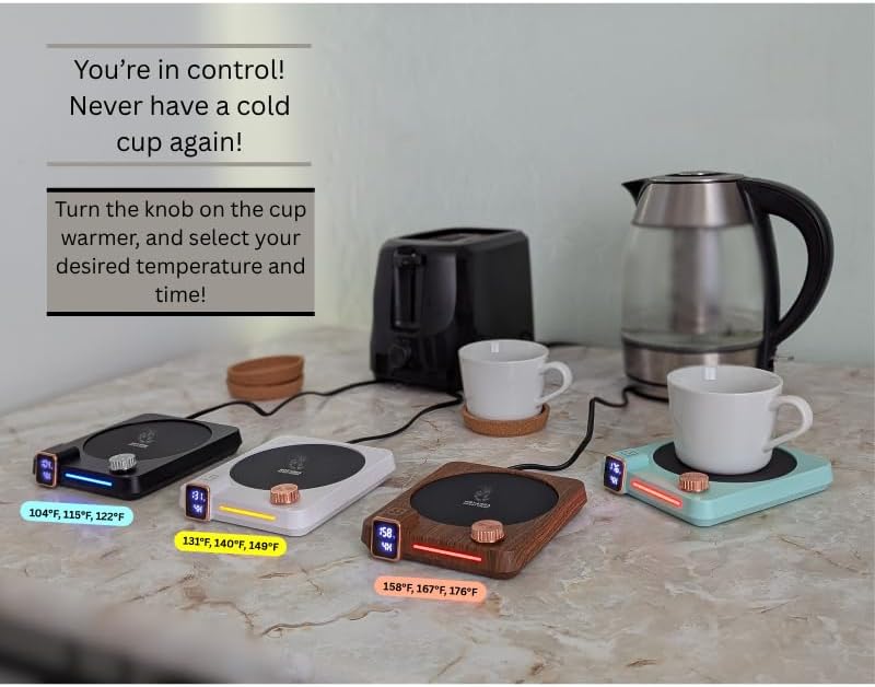 Hot Drink Beverage Warmer. Coffee, Milk, Tea, Cappuccino, Mocha, Candles, Dial Tempreture and Digital Display. Desk, Office, Workplace. 105F- 176F. 4 Hour shutoff, 1-12 Hour Schedule. (Mint Green)