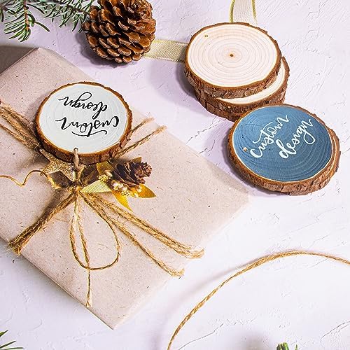 SENMUT Wood Slices 30 Pcs 3.5-4.0 inch Natural Rounds Unfinished Wooden Circles