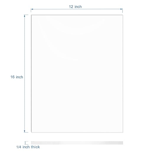 KAITELA Clear Acrylic Sheet 12" x 16" x 1/4" Thick Cast Plexiglass Board