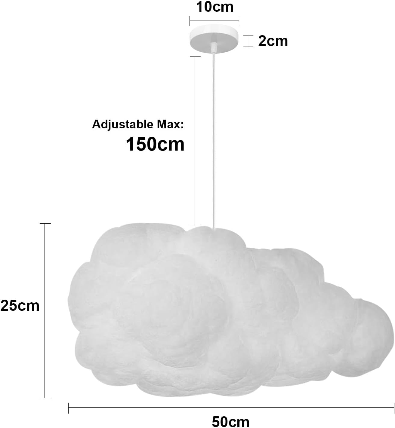 Cloud Pendant Hanging Light Fixture, Modern Fluffy Ceiling Lighting Chandelier, White Lamp Shade Lampshade for Children Girls Kids Living Room (50cmx25cm)