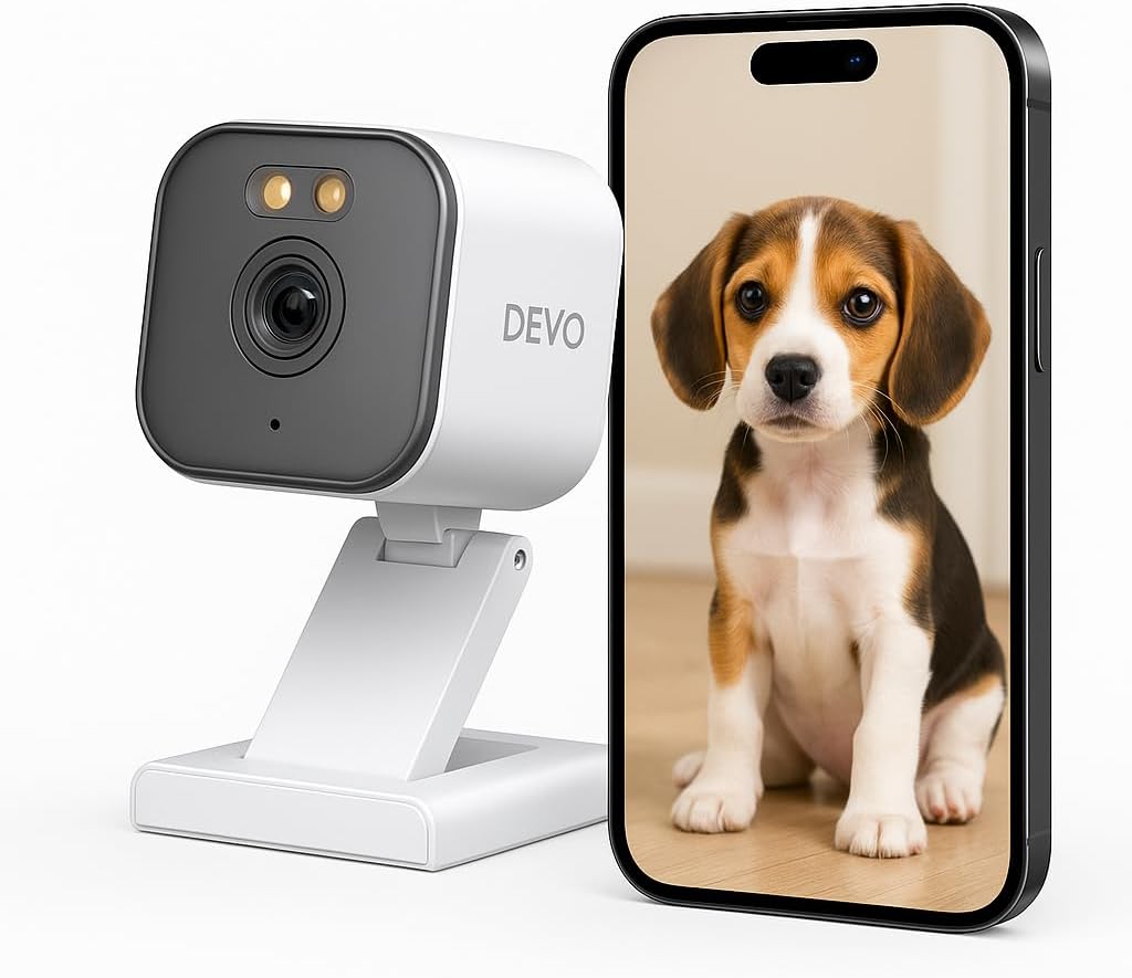 Devo CCAZ10 Security Camera 2K | Indoor &Outdoor|Baby Camera & Pet Monitor | Color Night Vision, 2-Way Audio, Live Stream, Motion Alerts & Notifications White,1 Cam