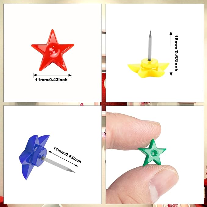ELANE 100 Pcs Star Thumb Tacks for Wall Hangings, Flat Thumb Tacks and Push Pins