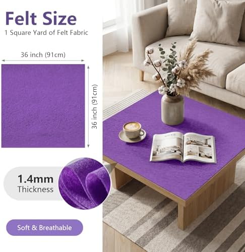 Purple Felt Fabric 36'' X 36'', 1.4mm Large Felt Sheets Soft Durable Crafts