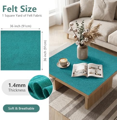 Peacock Green Felt Fabric 36'' X 36'', 1.4mm Large Felt Sheets Soft Durable