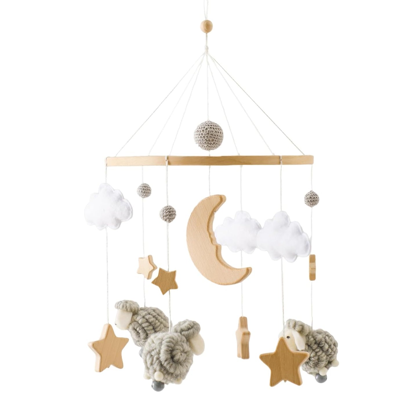 Baby Mobile for Crib, Montessori Baby Crib Mobile for Boys Girls for Bassinet, Nursery Decor for Infant Bedroom Hanging, Baby Mobile Soothe Toys -Gender Neutral Baby Gift (Gray)