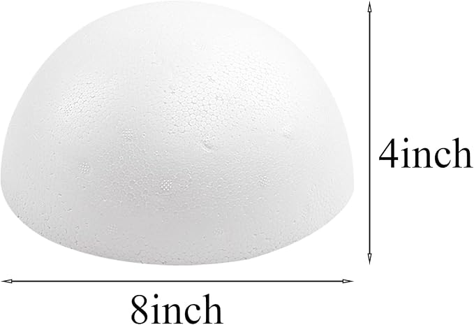 Crafjie 2PCS 8 Inchs White Foam Balls Half Round Polystyrene Half Foam Balls
