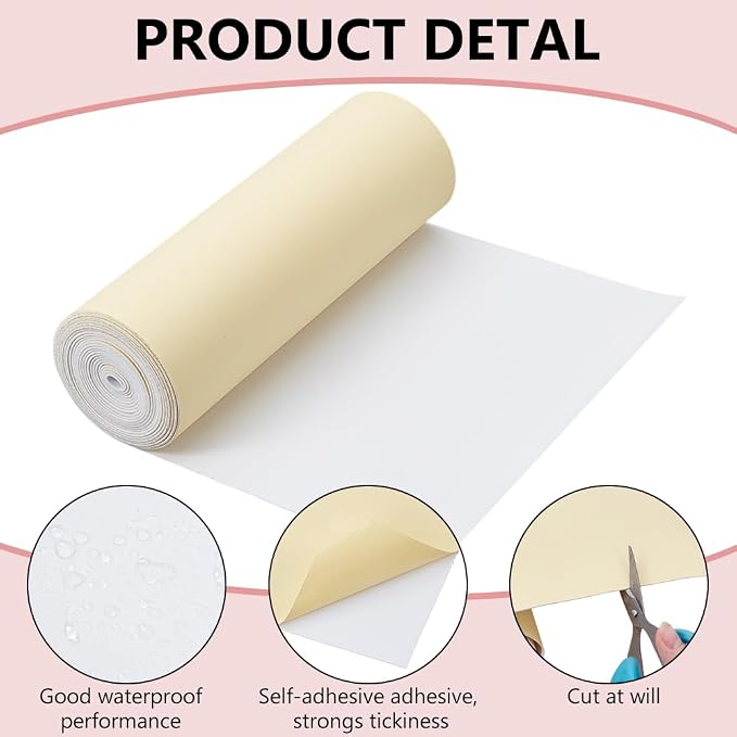 BENECREAT 118x8 Inch White Self Adhesive EVA Foam Roll, 1mm Thick Waterproof