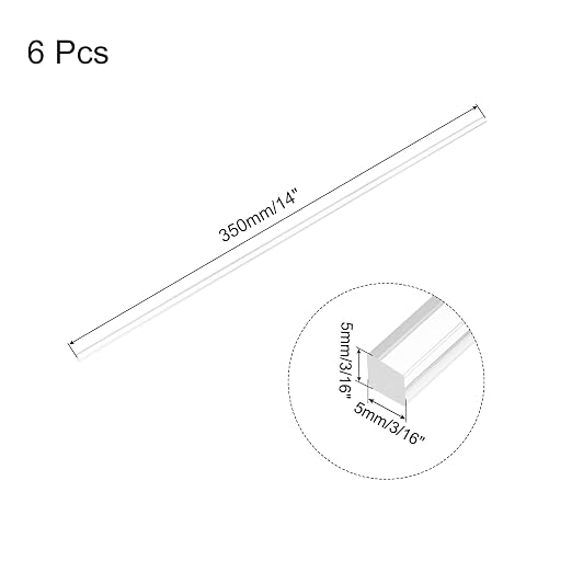 MECCANIXITY 6pcs Acrylic Square Rods 3/16" x 14" Clear Acrylic Dowel Rods