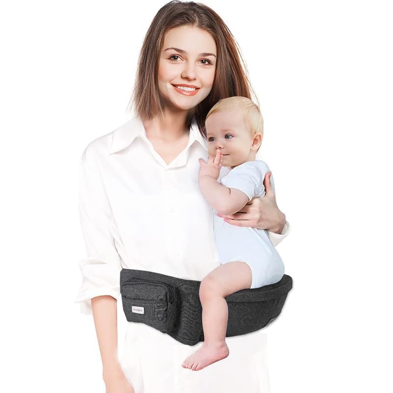 Baby Hip Carrier, Baby Carrier with Adjustable Waistband & Breathable Mesh, Ergonomic Carrier with Non-Slip Hip Seat Surface for Newborns & Toddlers, Dark Grey