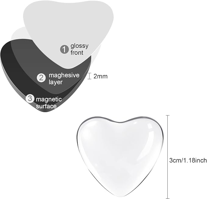 Weewooday 72 Pieces Heart Glass Craft Magnets Round Fridge Ceramic Ferrite