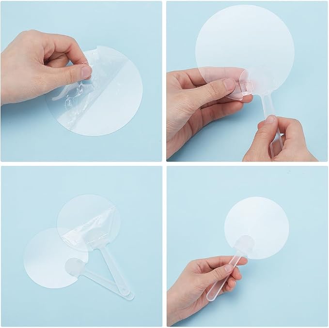 10Pcs Round Hand Fan Blank Plastic Hand Fans Bulk Summer Clear Transparent