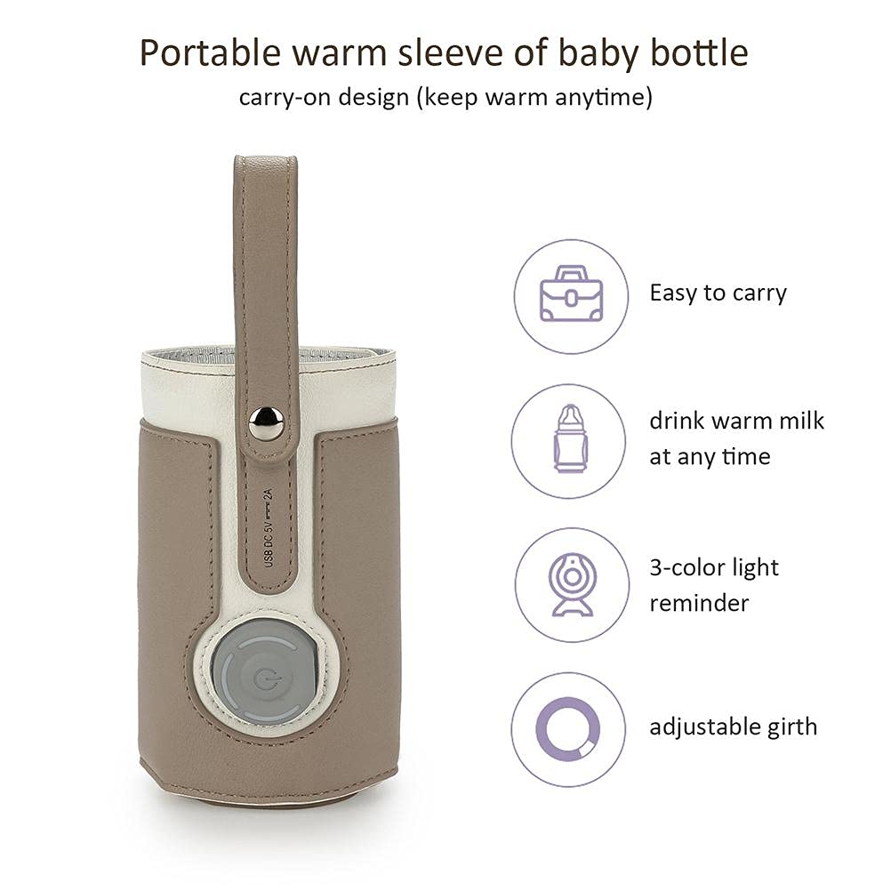 Keenso Baby Bottle Keep Warm Cover,3 TemperaturePortable Baby Bottle Warmer with USB Power, for Home and on The (4)