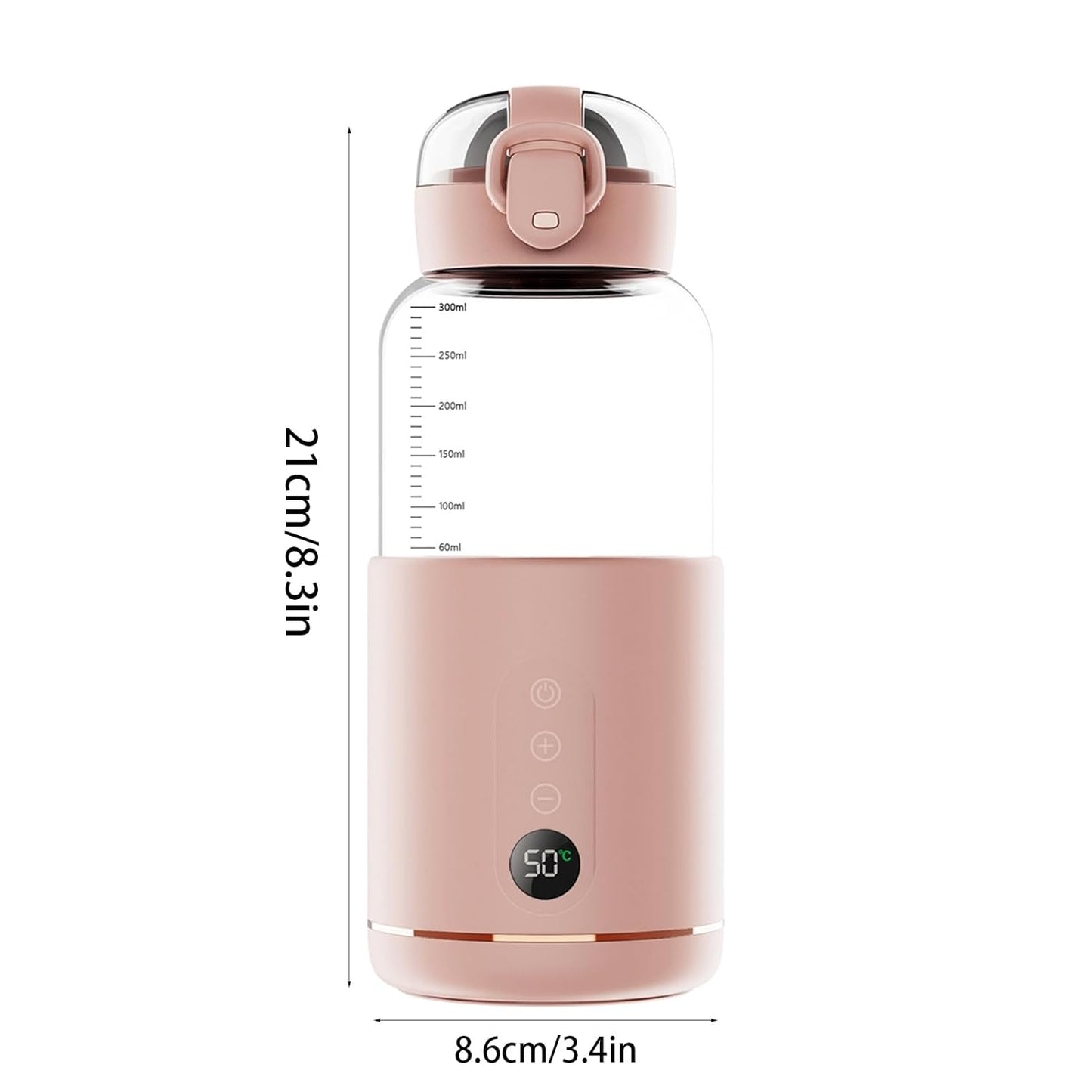 Portable Bottle Warmer, 300 ml Rechargeable Bottle Warmer,Travel Bottle Warmer,LED Display Baby Flask for Vehicle car Airplane (Pink)