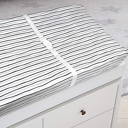American Baby Company Printed 100% Cotton Knit Fitted Contoured Changing Table Pad Cover - Compatible with Mika Micky Bassinet, Silver Black Stripe, for Boys and Girls