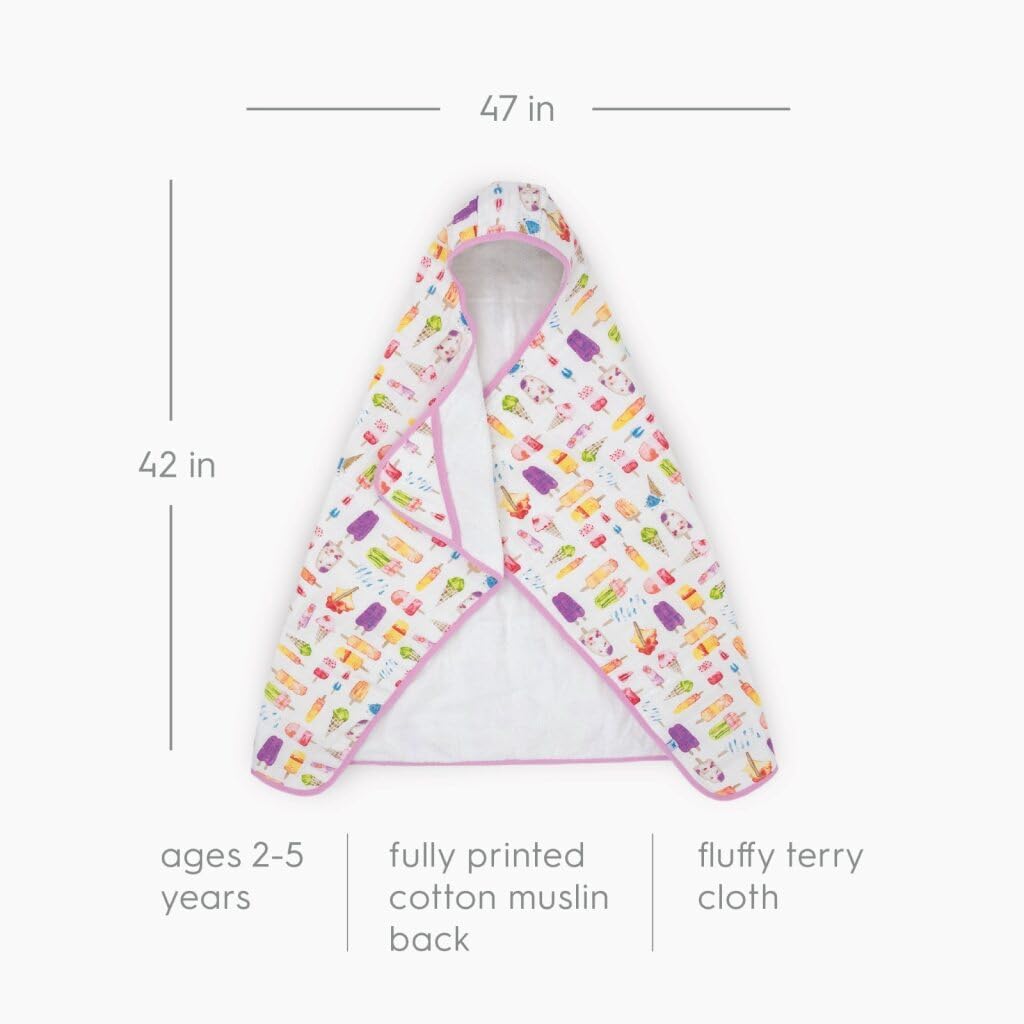 Little Unicorn Premium Hooded Bath Towel| Absorbent Cotton & Terry Blend | Larger Size, 1-6 Years (Brain Freeze)