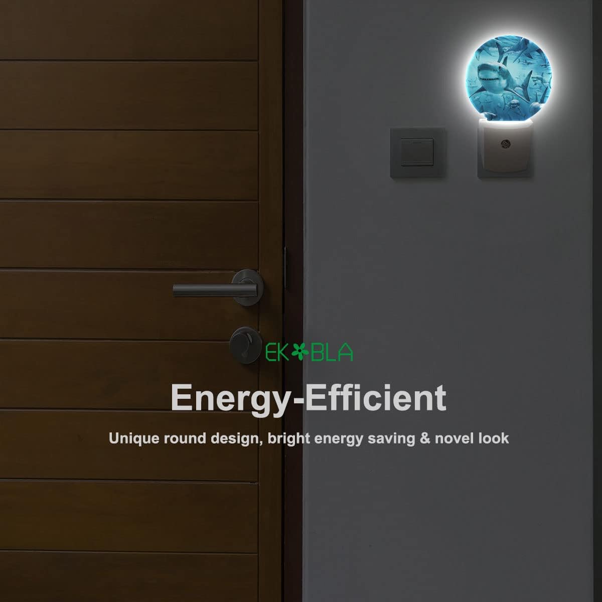 EKOBLA Shark Plug-in Nightlights Undersea Fishes Aquatic Creatures Ocean Sea Plug-in Nightlights Nautical Coastal Blue Decorative Night Light with Dusk-to-Dawn Sensor 0.5W Sleep Friendly
